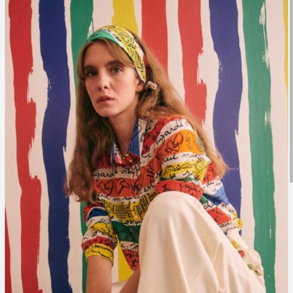 Nwt! Sezane × JCC souvenir scarf poems multicolor